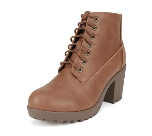 Image of Soda Second Lug Sole Chunky Heel Combat Ankle Bootie Lace up w /Side Zipper