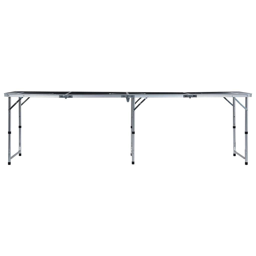 Tavolo pieghevole da birra pong, 240 x 60 cm, regolabile in altezza, per interni ed esterni, tavolo da campeggio portatile con maniglia per il trasporto, nero