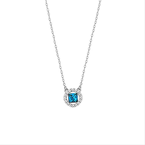 Collier pendentif rond femmes argent 925 avec pierres précieuses carrées bleu