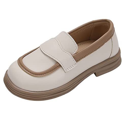 Girls Dress Shoes Chunky Loafers for Girl Platform Loafers School Unifor𝐦 Slip On Shoes School Shoes Toddler Girls (White, 10.5 Little Child)