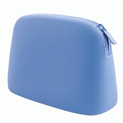 Gudahower Foldable Silicone Makeup Bag Large Capacity and Lightweight Toiletry Bag for Travel Waterproof Cosmetic Bag with Zipper for Women Girls (blue)
