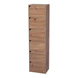 Iris Ohyama, Bibliothèque de rangement, Meuble avec 6 portes et 6 étagères/Montage facile, Design, Modulable, Bureau, Chambre, Salon – Module Shelf MDB-6D- Marron Clair