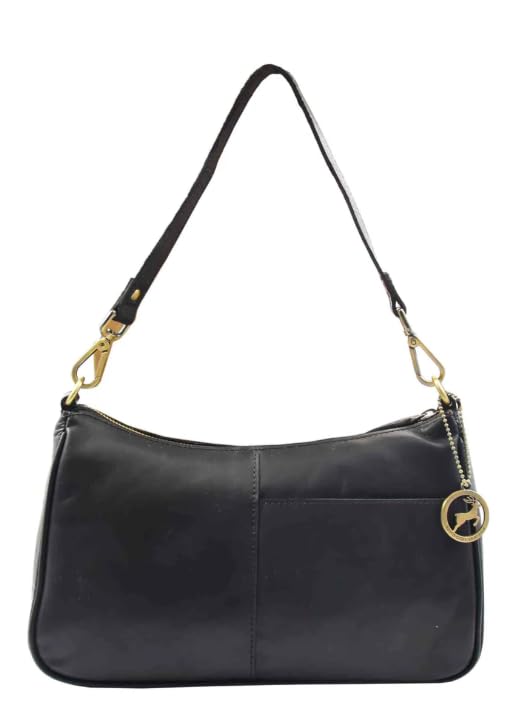 DR558 Athens - Borsa a tracolla da donna in pelle di agnello | Doppie cinghie staccabili | Tasca frontale | Tasca posteriore con zip | Tasche interne multiple | Organizzata | Onice
