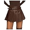 GORGLITTER Women's Faux Leather Pleated Skirt Party Club Mini Skater Skirts Coffee Brown Medium