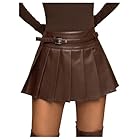 GORGLITTER Women's Faux Leather Pleated Skirt Party Club Mini Skater Skirts Coffee Brown Medium