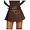 GORGLITTER Women's Faux Leather Pleated Skirt Party Club Mini Skater Skirts Coffee Brown Medium