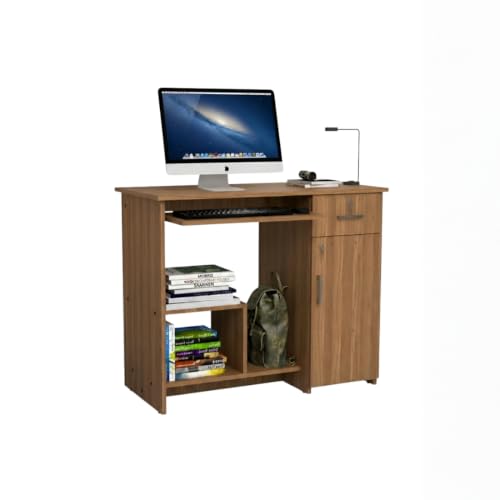 Image of Buker Study Table | Engineered Wood | Storage Cabinet for Students, Adults & Professionals | Open Shelf | Leon Teak Finish