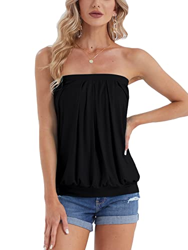 DJT Women's Summer Beach Tie Dye Sleeveless Stretchy Pleated Tube Tops3