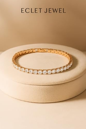 Image of BLACK PEARL Elegant Style Tennis Bracelet with Multicolour Zirconion Stones, Gold and Silver-Toned Bracelet For Women & Girls