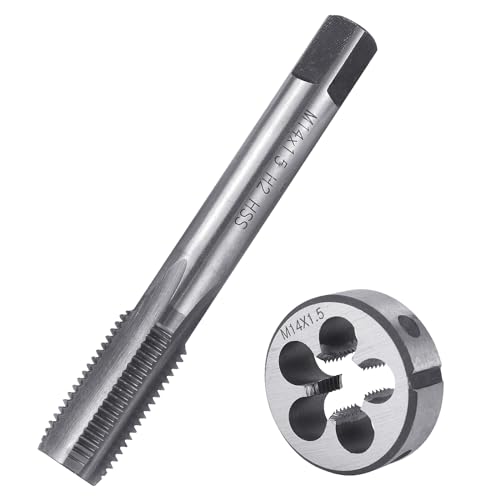BIGP M14 x 1,5 mm Juego de de Machos de Roscar Métrica, Juego de Machos y Terraja HSS, Rosca Derecha y Cortador de Rosca Fina, Cortador de Roscar Recto Estriado