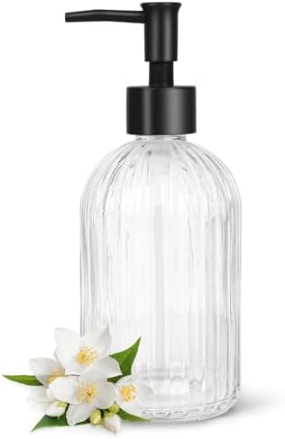 Topsky Glass Soap Dispenser with Plastic Pump, 400ml Liquid Hand Soap Dispenser, Rustproof Pump for Kitchen & Bathroom, Great for Lotions, Essential Oil, Liquid Soaps,Transparent - View 3