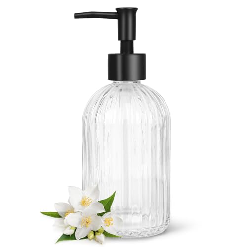 Topsky - Topsky Glass Soap Dispenser with Plastic Pump, 400ml Liquid Hand Soap Dispenser, Rustproof Pump for Kitchen & Bathroom, Great for Lotions, Essential Oil, Liquid Soaps,Transparent