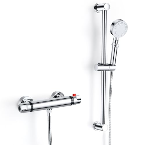 ROWINNAO Thermostatic Shower Mixer, Bathroom Accessory Shower Set including Wall Mounted Thermostatic Mixer Tap
