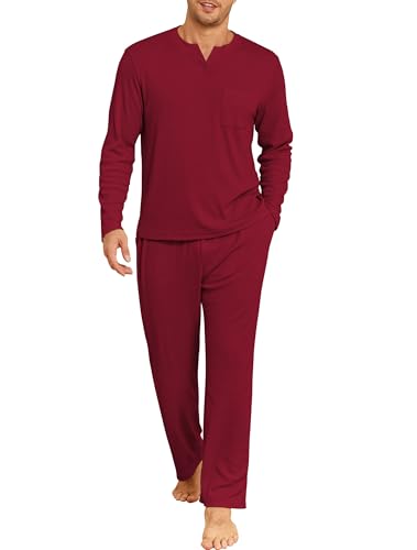 Image of JiniGolla Mens Pajamas Set Soft Short Sleeve Top and Pant Loungewear Sets 2 Piece Pjs with Pockets