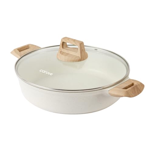 CAROTE Nonstick Stock Pot with Lid 4 Quart Shallow Soup Pot