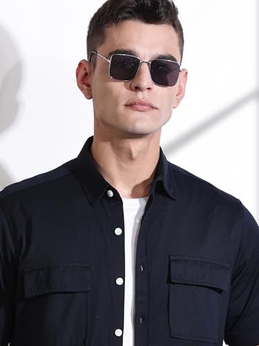 Image of Thomas Scott Men's | Solid | Half Sleeve | Regular Fit | Cotton Blend | Double Flap Pocket | Spread Collar | Casual Shirt