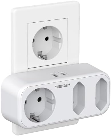 TESSAN Doppelstecker für Steckdose, Mehrfachstecker, Mehrfachsteckdose Weiß | 3Fach Steckdosenadapter mit 2 USB, Mehrfachstecker für Steckdose 3600W, Mehrfachsteckdose Ladegerät Ko