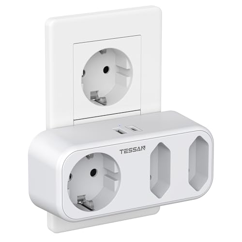 TESSAN Doppelstecker für Steckdose, Mehrfachsteckdose mit USB C, 3600W Mehrfachstecker für Steckdose, Steckdosenadapter 3fach, USB Mehrfachstecker passend für Büro, Mehrfachsteckdose ohne Ka