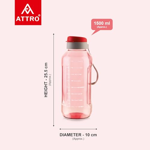 Image of ATTRO Ultra Pro Motivational 1.5-Liter BPA-Free Water Bottle with Leak-Proof Flip-Top Cap, Nylon Strap and Stylish Color for Daily Hydration- Red-Set of 2