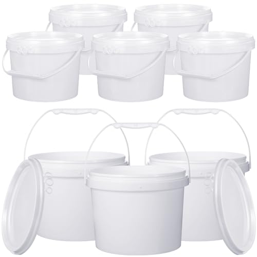 Leinuosen 8 Pcs 2 Gallon Plastic Food Safe Bucket with Lid and Handle Durable Heavy Duty Bucket Set Pail Container for Multipurpose Storage Paint Art Crafts Projects(White)