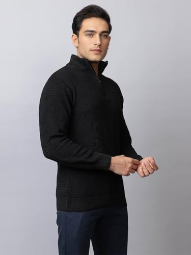 Image of TYSORT Men High Neck Zipper Full Sleeve Waffle Knitted Winter Sweater,Waffle Knit Sweater for Men