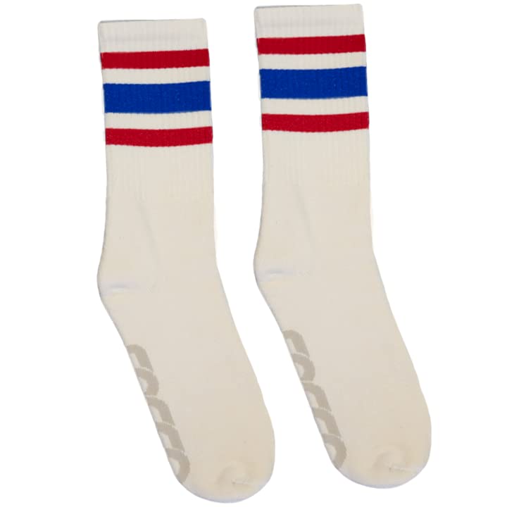 SOCCONaturals | All American | Red & Blue Stripes | Natural Colored Crew Socks