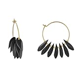 Hecho de Acero Inoxidable LES POULETTES BIJOUX - Pendientes Aro de Acero Pétalos de Madera - Negro