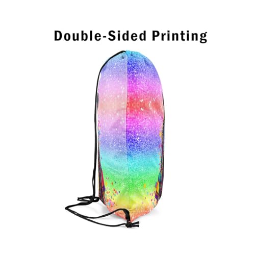 Image of jejeloiu Cute Black Drawstring Backpack 13x15.7inch African American Waterproof Gym Drawstring Bags Colorful Sports String Backpack Beach Swim Travel Bag Sackpack(No Glit