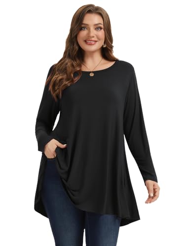 LARACE Plus Size Tunic Tops Long Sleeve Shirts for Women Swing Flowy Loose Fit Clothes for Leggings2