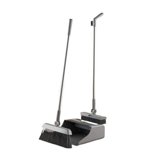 JBNCRYGD Broom with Dustpan Combo Set,Adjustable Long Handle,Broom and Dustpan,Durable & Versatile,All-in-One Effortless Cleaning for All Floors,Gray