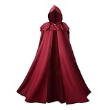 Giftdigger Renaissance Hooded Cloak for Women Men,Adult Medieval Cloak,Vintage Viking Cape,Halloween Renaissance Costume Women Men,Gothic,Burgundy Cape with Hood,L/170cm