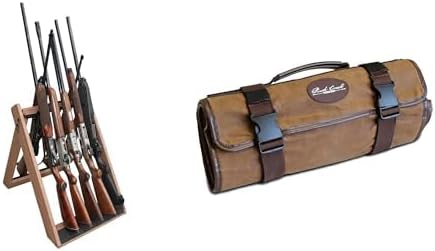 Bundle of Rush Creek Creations Deer Camp Portable Folding 10 Gun Storage Rack + Rush Creek Creations Gun Cleaning Mat - Portable, Waxed Canvas, Handle, Weather Resistant Gun Cleaning and Shooting Mat