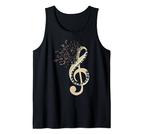 Musician Pianist Treble Clef Keyboard Music Notes Piano Tank Top, Black