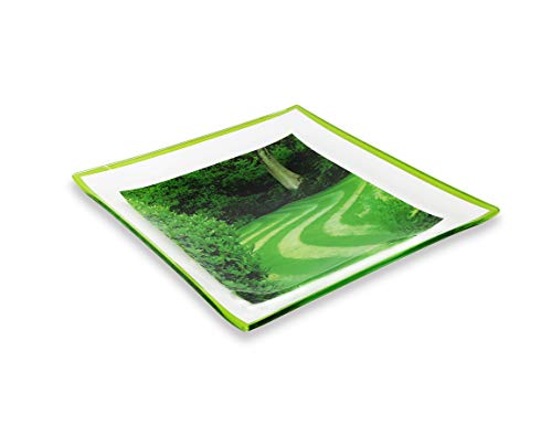 GAC Unique Landschaft Design quadratische Servierplatten aus gehärtetem Glas - 26,7 cm - 2 Stück - bruchfest - ofenfest - mikrowellen- und spülmaschinenfest - attraktives grünes Speiseteller-Set Cover