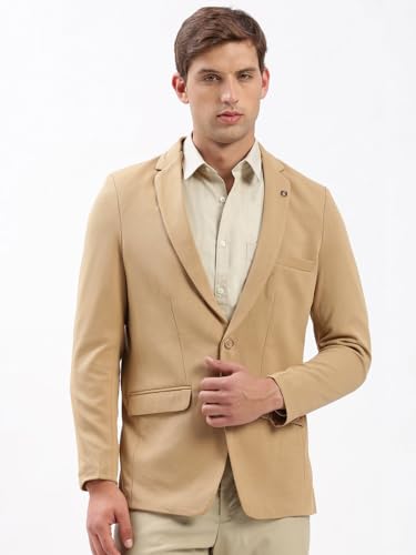 Image of SHOWOFFFF Men Solid Single Breasted Casual Blazer | Notched Lapel Full Sleeves Cotton Blazer for Mens | Slim Fit Regular Length Blazer for Men's