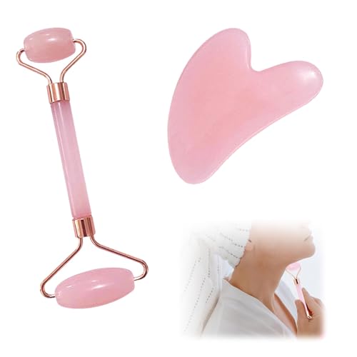 2 PCS Gua Sha Stone,Guasha Tool Face,Jade Roller Massage Skin,Face Rollers for Women,Facial Roller Relieve Firming Fine Lines,Rose Quartz Gua Sha Set Present for Beauty Enthusiasts