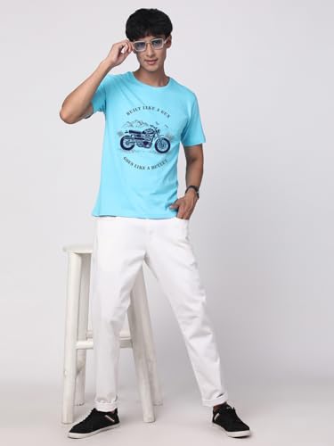 Image of ADRO Men's Royal Bike Design Printed 100% Cotton T-Shirt - Regular Fit, Printed T-Shirts for Men