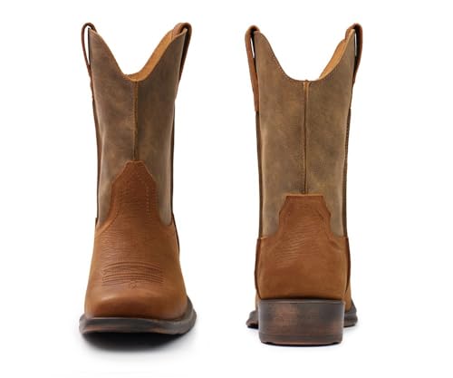 Image of SUREWAY Western Boots - Men's Square Toe Work Boot,Pull On Leather Wellington Boots,Durable Classic Slip Resistant Soft Toe Cowboy Boot