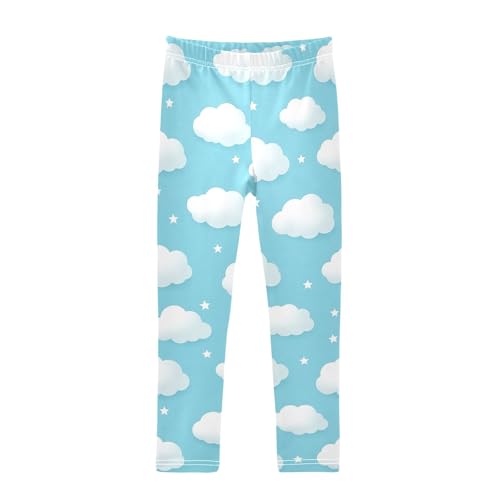 GAIGEO Leggings for Girls White Clouds Light Blue Yoga Pants Dance Tights Trousers Fashion Stretch Pants, 4 Years