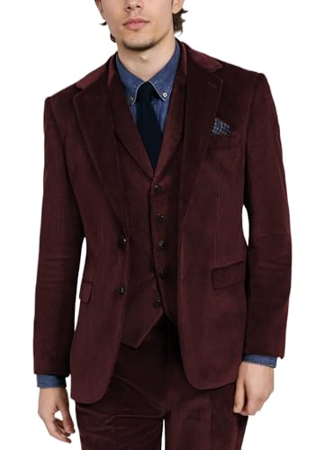 Mens Corduroy Suit 3 Piece Suits Slim Fit Suit Blazer Vest Pants Set Formal Wedding Prom Tuxedos Business Suit