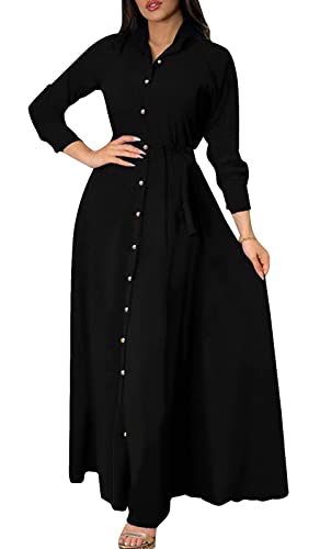 Image of BestGirl Women's Button Down T-Shirt Dress Casual High Low V Neck Loose Long Dress with Belts