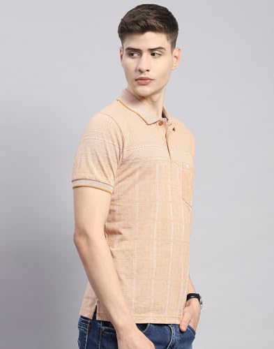 Image of Monte Carlo Mens Striped Cotton Blend Polo Collar Half Sleeve Regular Fit Casual T-Shirt (224064188)