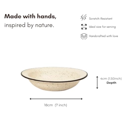 Image of Beyond Homes Ceramic Pasta Plates Shallow, 18cm, Set of 2 | Matte Finish Ceramic Pasta Bowl | Stoneware Flat Pasta and Maggie Bowl | Chip-Resistant | Microwave Safe; (2, White Black)
