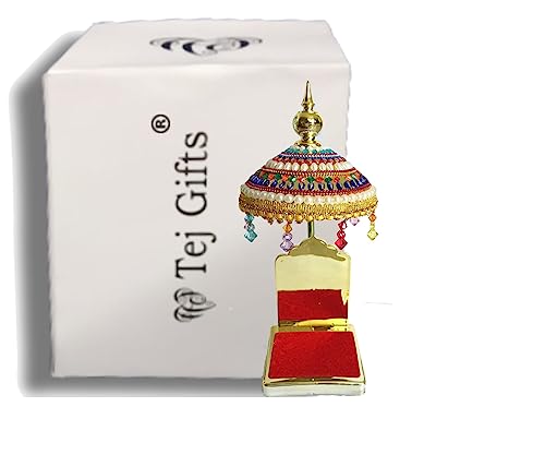 Image of Decorated Adjustable Umbrella Chhatra with Hanging Crystals (20X10X10Cm) for God Idol, Car Dashboard Office Desk Table Home Temple Decor Showpiece, Chatri Aasan L -19
