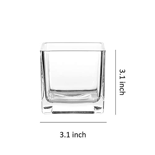 Whole Housewares 3" Square Glass Vase, Candle Holder, 12 Pack Clear Cube Centerpiece (12, 3 Inch)