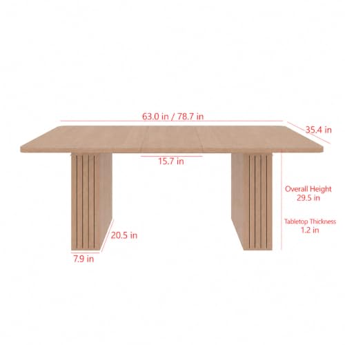 Image of Extendable Dining Table with Hidden Butterfly Leaf & Fluted Storage Legs | 63 inch-78.74 inch Wooden Expandable Table, Modern Farmhouse, Seats 4-8 People, Space Saving for Apartment Kitchen Living Room, Brown