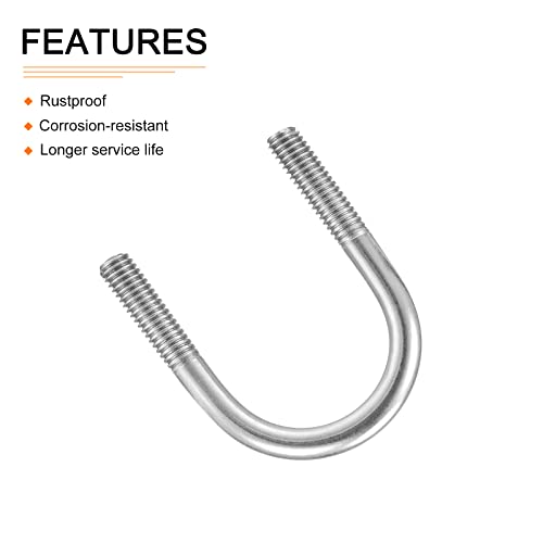 Image of DTGN 1-1 /8 inchx1.85 inch(DXL) Round U-Bolts - 5Pack - Good for Construction Industry - 304 Stainless Steel Round Bend U Bolt - Silver