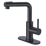 CREA Grifo de cocina negro con pulverizador extraíble, grifos de fregadero de barra de un solo agujero/mango, grifo de cocina pequeño de acero inoxidable moderno para mini fregadero, RV, grifo de