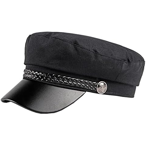 Brcus Men Women Yacht Captain Sailor Hat Newsboy Cabbie Baker Boy Peaked Beret Cap Black Cover