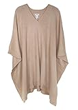 Modena Women's ExtraSoft Fine Knit Pullover Poncho. Sleeveless, Open Sides. V Neck Easy On and Off. (Taupe)